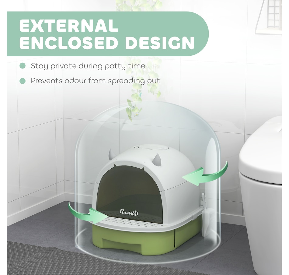 Image 923551_ALTMORE3.jpg, Product 923-551 / Price $49.99, PawHut Cat Litter Box, Enclosed Kitty Litter Box with Lid, Scoop, Green from PawHut on TSC.ca's Home & Garden department