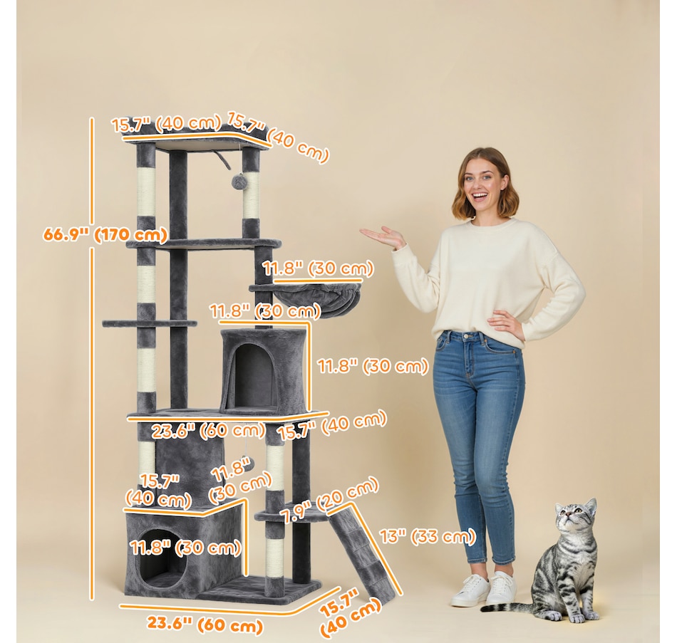 Image 923553_ALTMORE2.jpg, Product 923-553 / Price $95.99, PawHut Cat Tree, 67" Large Cat Tower with 7 Scratching Posts, Dark Grey from PawHut on TSC.ca's Home & Garden department