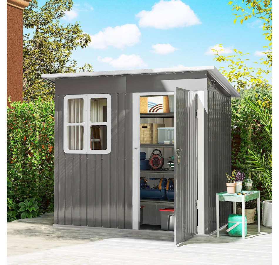 Image 923579_ALTMORE1.jpg, Product 923-579 / Price $429.99, Outsunny 7' x 4' Metal Outdoor Storage Shed with Window, Lockable Door from Outsunny on TSC.ca's Home & Garden department