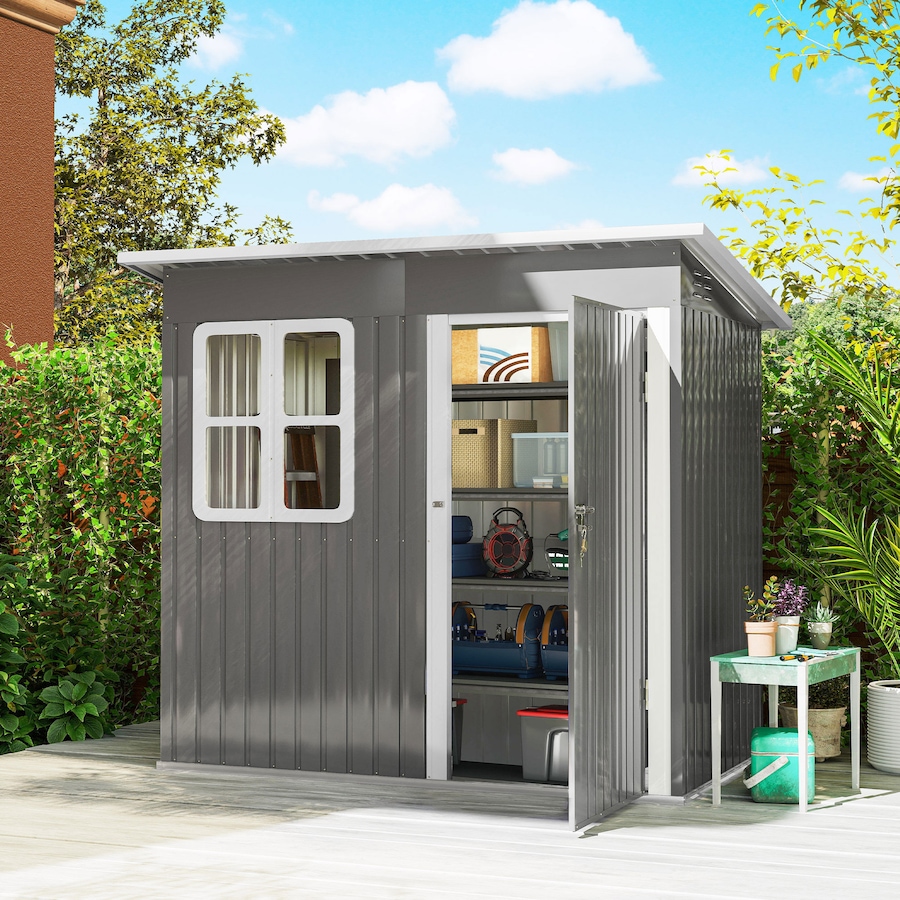 Image 923579_ALTMORE1.jpg, Product 923-579 / Price $349.99, Outsunny 7' x 4' Metal Outdoor Storage Shed with Window, Lockable Door from Outsunny on TSC.ca's Home & Garden department