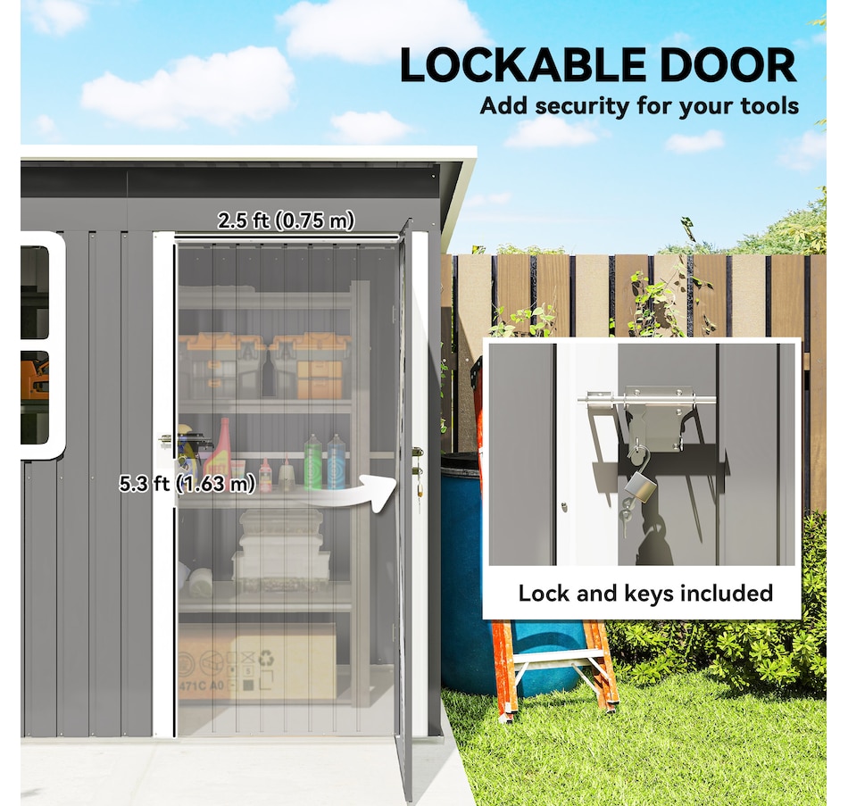 Image 923579_ALTMORE5.jpg, Product 923-579 / Price $429.99, Outsunny 7' x 4' Metal Outdoor Storage Shed with Window, Lockable Door from Outsunny on TSC.ca's Home & Garden department