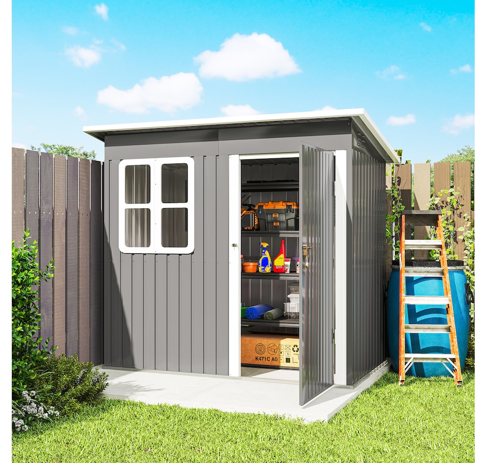 Image 923579_ALTMORE8.jpg, Product 923-579 / Price $429.99, Outsunny 7' x 4' Metal Outdoor Storage Shed with Window, Lockable Door from Outsunny on TSC.ca's Home & Garden department