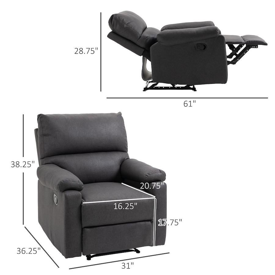 Image 926690_ALTMORE11.jpg, Product 926-690 / Price $399.99 - $409.99, HOMCOM Recliner Sofa Manual Reclining Chair with Footrest for Living Room from HOMCOM on TSC.ca's Home & Garden department