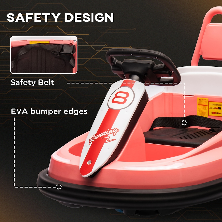 Image 926697_ALTMORE5.jpg, Product 926-697 / Price $112.28, Aosom 6V 360° Rotation Kids Bumper Car w/ Music, Horn and Lights Pink from Aosom on TSC.ca's Toys & Hobbies department