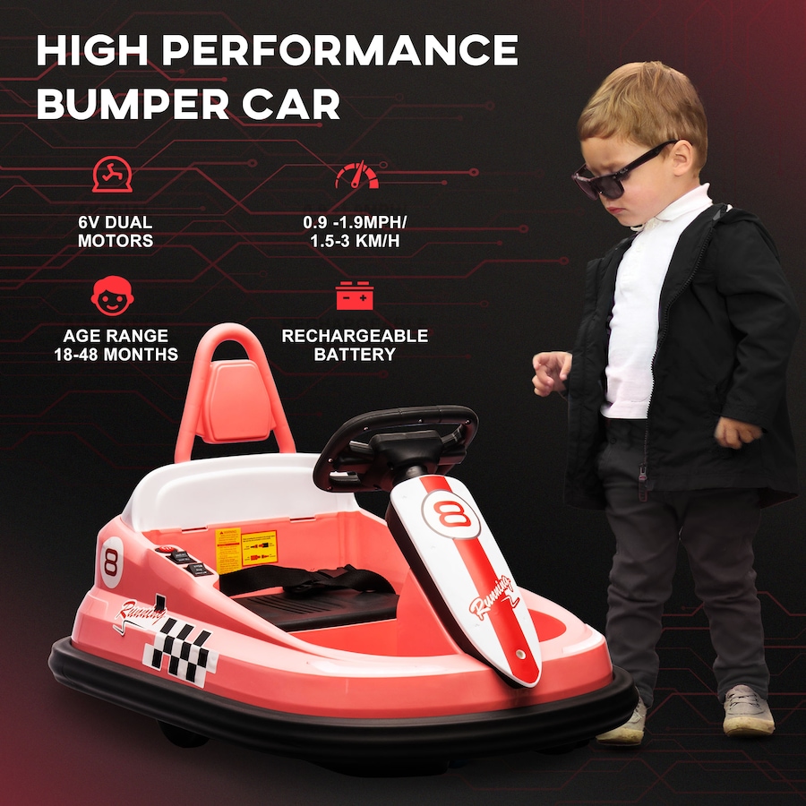 Image 926697_ALTMORE6.jpg, Product 926-697 / Price $112.28, Aosom 6V 360° Rotation Kids Bumper Car w/ Music, Horn and Lights Pink from Aosom on TSC.ca's Toys & Hobbies department