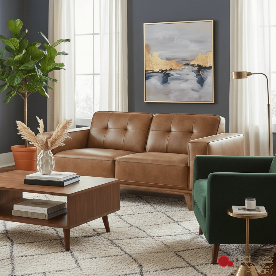 Image 926715.png, Product 926-715 / Price $1,459.99, True Contemporary Sterling 70.5" Tufted Loveseat in Premium Tan Faux Leather from True Contemporary on TSC.ca's Home & Garden department