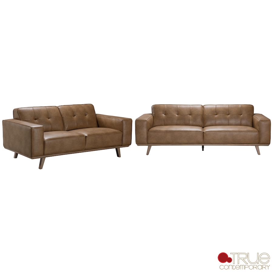 Image 926717.png, Product 926-717 / Price $2,989.99, True Contemporary Sterling 2 Piece Tufted Sofa and Loveseat Set in Premium Tan Faux Leather from True Contemporary on TSC.ca's Home & Garden department