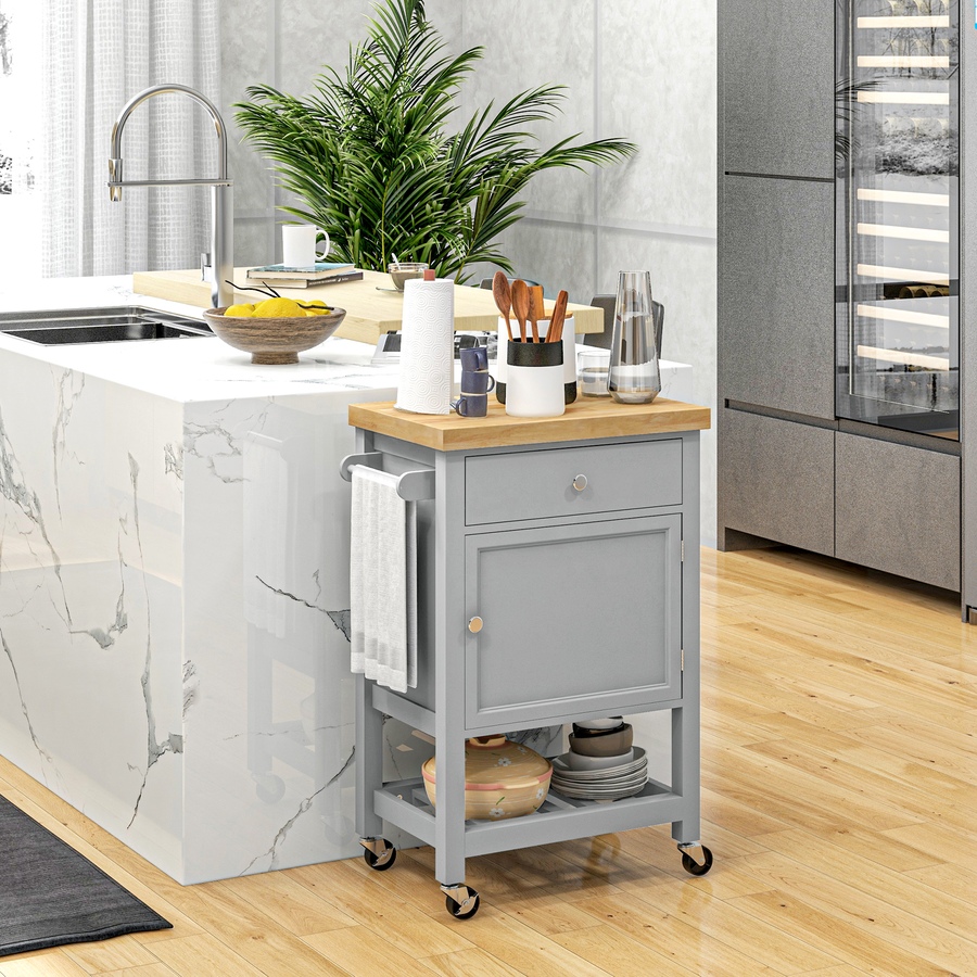 Image 926723_ALTMORE18.jpg, Product 926-723 / Price $124.99 - $135.79, HOMCOM Kitchen Cart on Wheels with Towel Rack, Drawer, Shelf and Cabinet from HOMCOM on TSC.ca's Home & Garden department