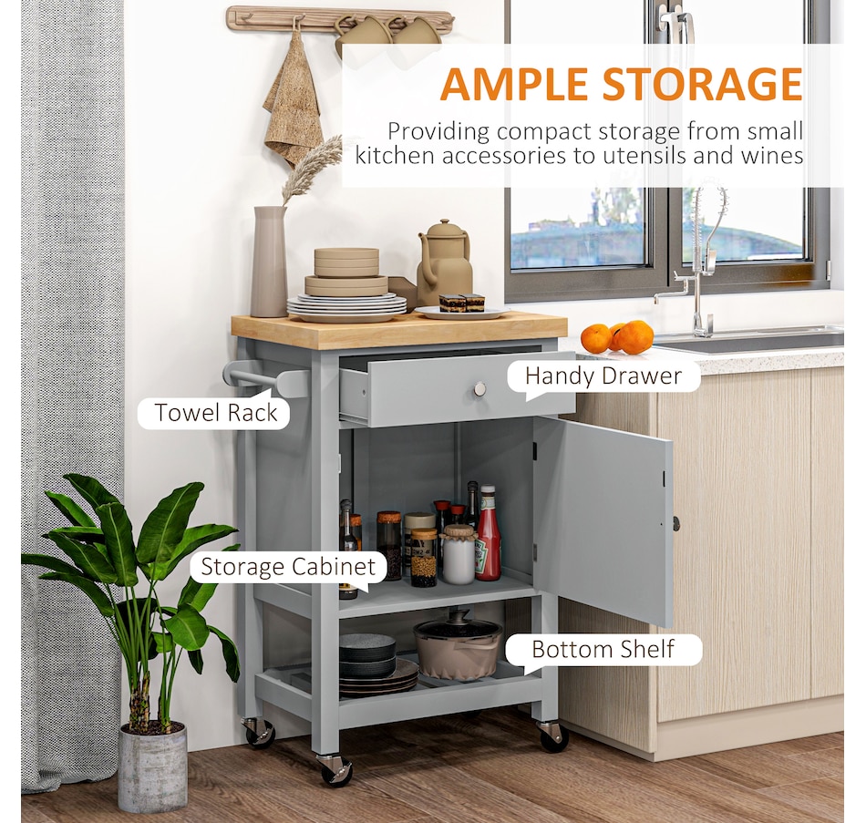Image 926723_ALTMORE20.jpg, Product 926-723 / Price $139.99, HOMCOM Kitchen Cart on Wheels with Towel Rack, Drawer, Shelf and Cabinet from HOMCOM on TSC.ca's Home & Garden department