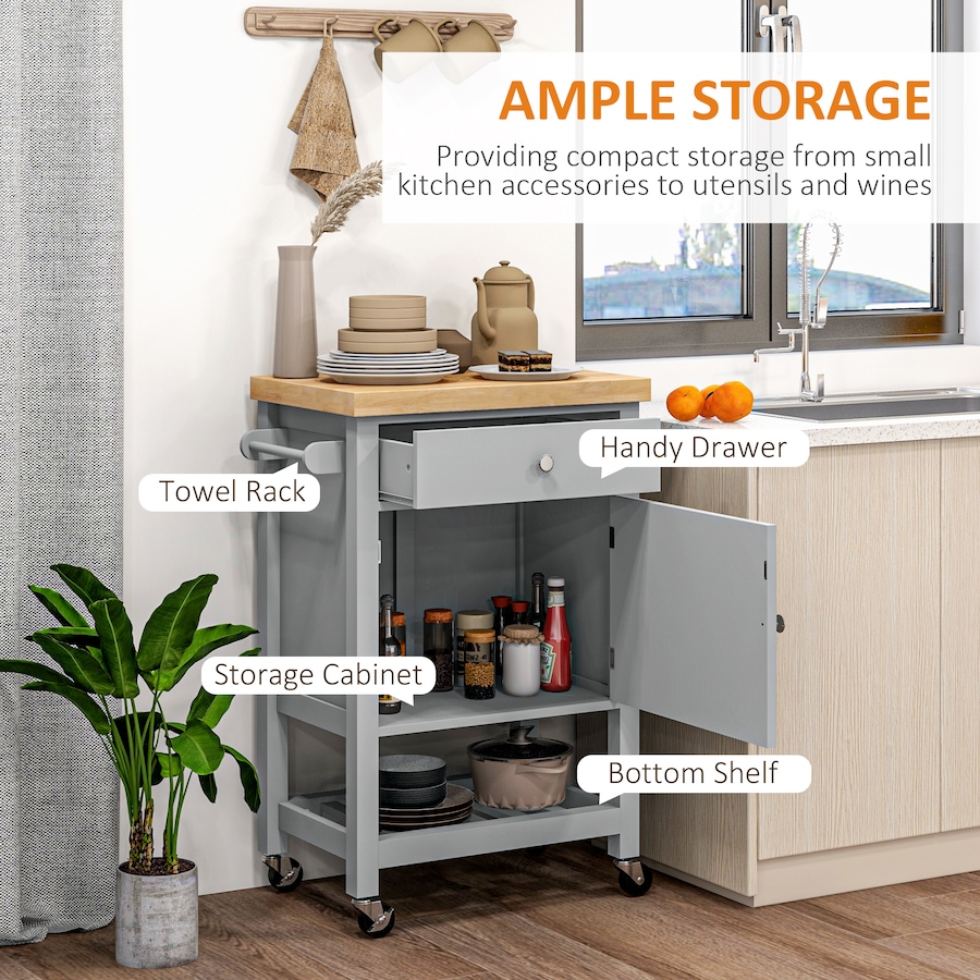Image 926723_ALTMORE20.jpg, Product 926-723 / Price $124.99 - $135.79, HOMCOM Kitchen Cart on Wheels with Towel Rack, Drawer, Shelf and Cabinet from HOMCOM on TSC.ca's Home & Garden department