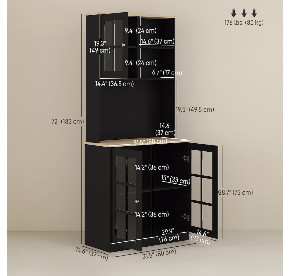 Image 926726_ALTMORE11.jpg, Product 926-726 / Price $244.99 - $274.99, HOMCOM Kitchen Pantry with 3 Storage Cabinets, 2 Open Shelves, Countertop from HOMCOM on TSC.ca's Home & Garden department