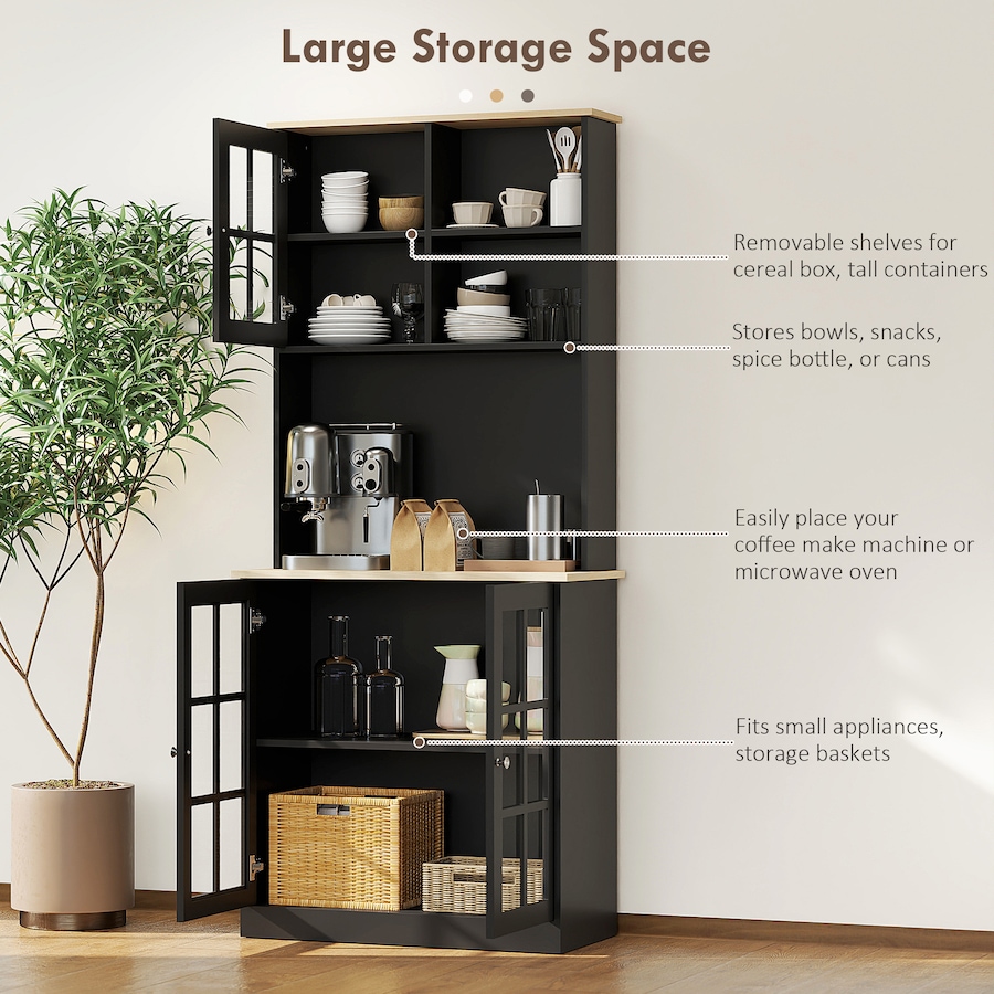 Image 926726_ALTMORE12.jpg, Product 926-726 / Price $239.99 - $244.99, HOMCOM Kitchen Pantry with 3 Storage Cabinets, 2 Open Shelves, Countertop from HOMCOM on TSC.ca's Home & Garden department