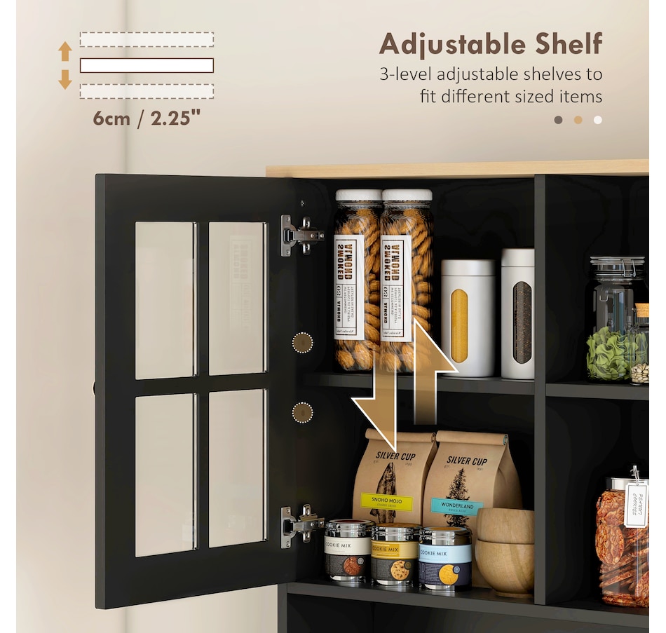 Image 926726_ALTMORE14.jpg, Product 926-726 / Price $244.99 - $274.99, HOMCOM Kitchen Pantry with 3 Storage Cabinets, 2 Open Shelves, Countertop from HOMCOM on TSC.ca's Home & Garden department