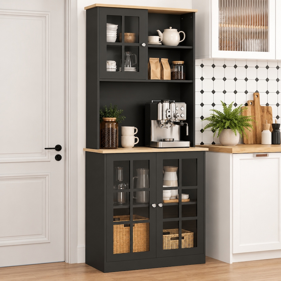 Image 926726_ALTMORE19.jpg, Product 926-726 / Price $229.99 - $232.99, HOMCOM Kitchen Pantry with 3 Storage Cabinets, 2 Open Shelves, Countertop from HOMCOM on TSC.ca's Home & Garden department