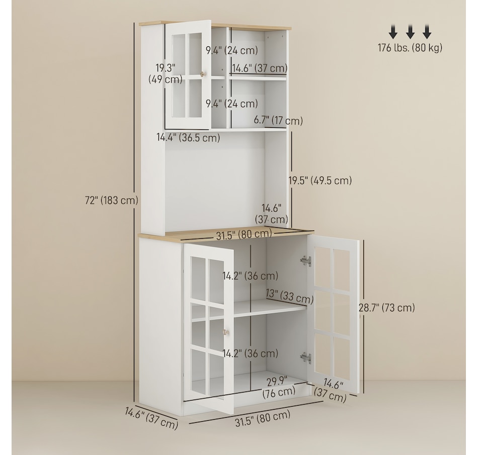 Image 926726_ALTMORE2.jpg, Product 926-726 / Price $244.99 - $274.99, HOMCOM Kitchen Pantry with 3 Storage Cabinets, 2 Open Shelves, Countertop from HOMCOM on TSC.ca's Home & Garden department
