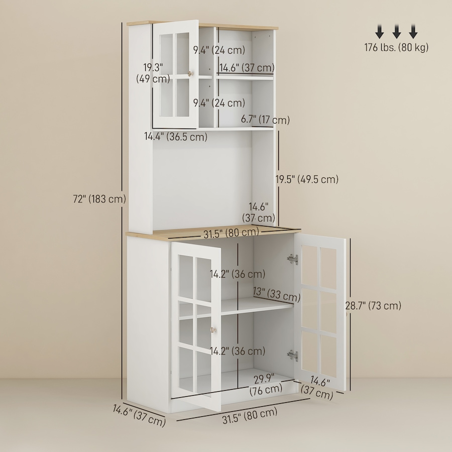Image 926726_ALTMORE2.jpg, Product 926-726 / Price $239.99 - $244.99, HOMCOM Kitchen Pantry with 3 Storage Cabinets, 2 Open Shelves, Countertop from HOMCOM on TSC.ca's Home & Garden department