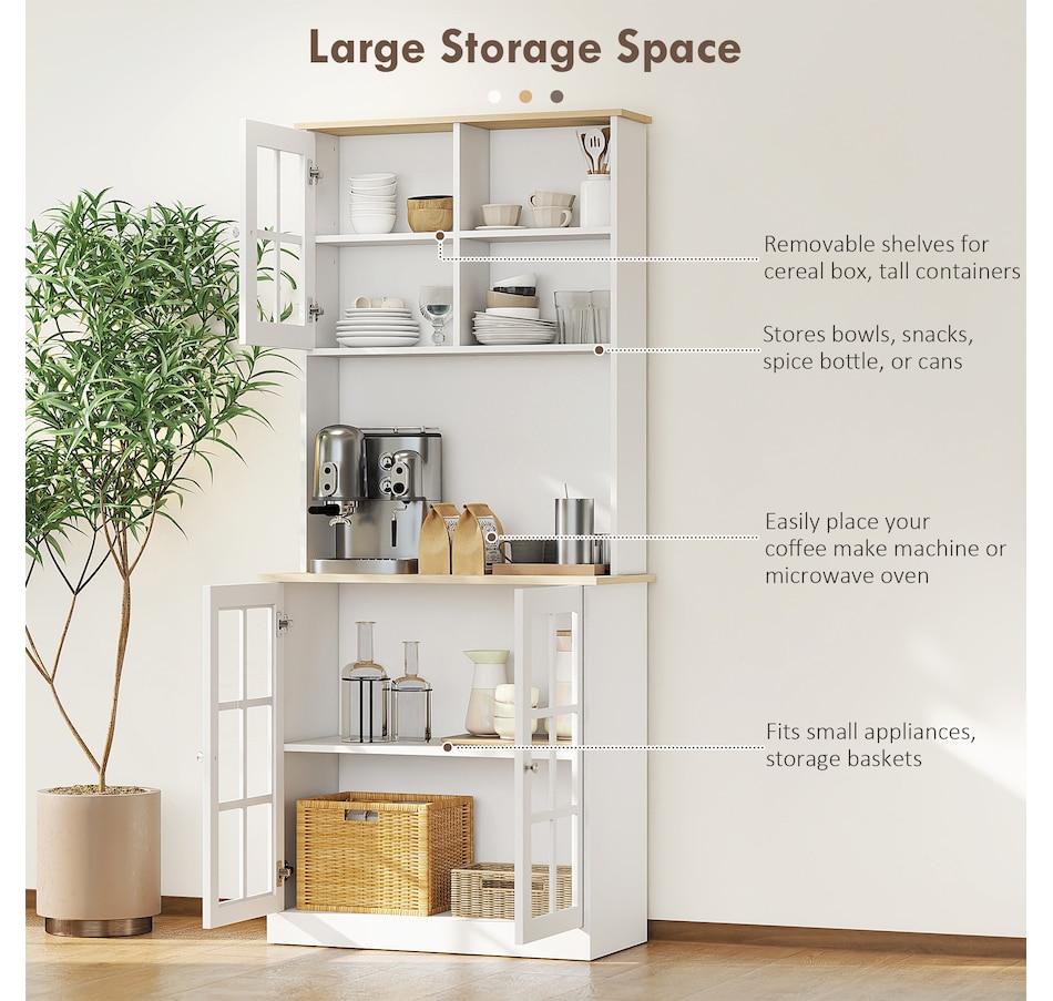 Image 926726_ALTMORE3.jpg, Product 926-726 / Price $244.99 - $274.99, HOMCOM Kitchen Pantry with 3 Storage Cabinets, 2 Open Shelves, Countertop from HOMCOM on TSC.ca's Home & Garden department