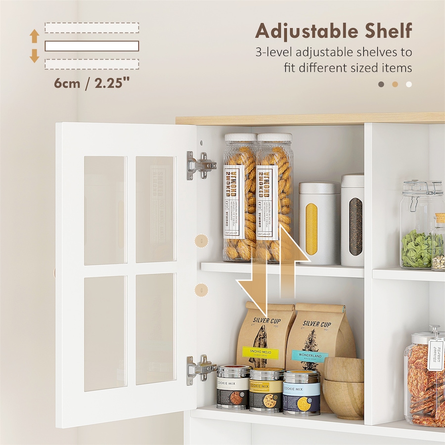 Image 926726_ALTMORE5.jpg, Product 926-726 / Price $239.99 - $244.99, HOMCOM Kitchen Pantry with 3 Storage Cabinets, 2 Open Shelves, Countertop from HOMCOM on TSC.ca's Home & Garden department