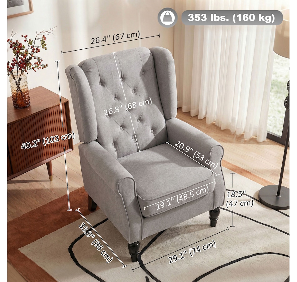 Image 926789_ALTMORE11.jpg, Product 926-789 / Price $254.99 - $299.99, HOMCOM Button-Tufted Accent Chair with High Wingback, Rounded Cushioned Armrests from HOMCOM on TSC.ca's Home & Garden department