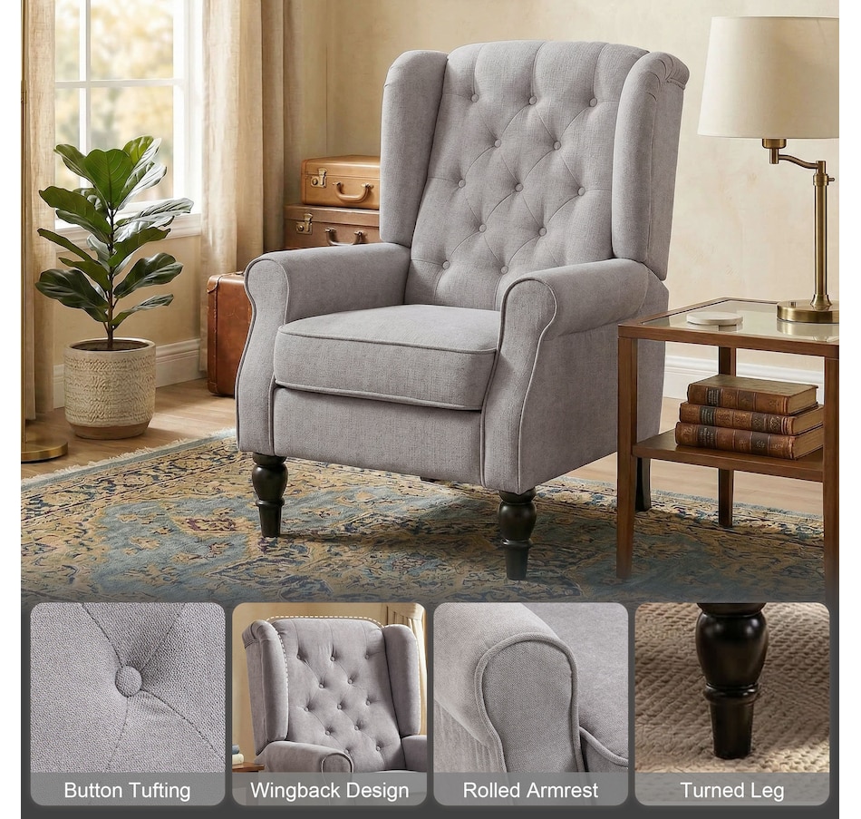Image 926789_ALTMORE12.jpg, Product 926-789 / Price $254.99 - $299.99, HOMCOM Button-Tufted Accent Chair with High Wingback, Rounded Cushioned Armrests from HOMCOM on TSC.ca's Home & Garden department