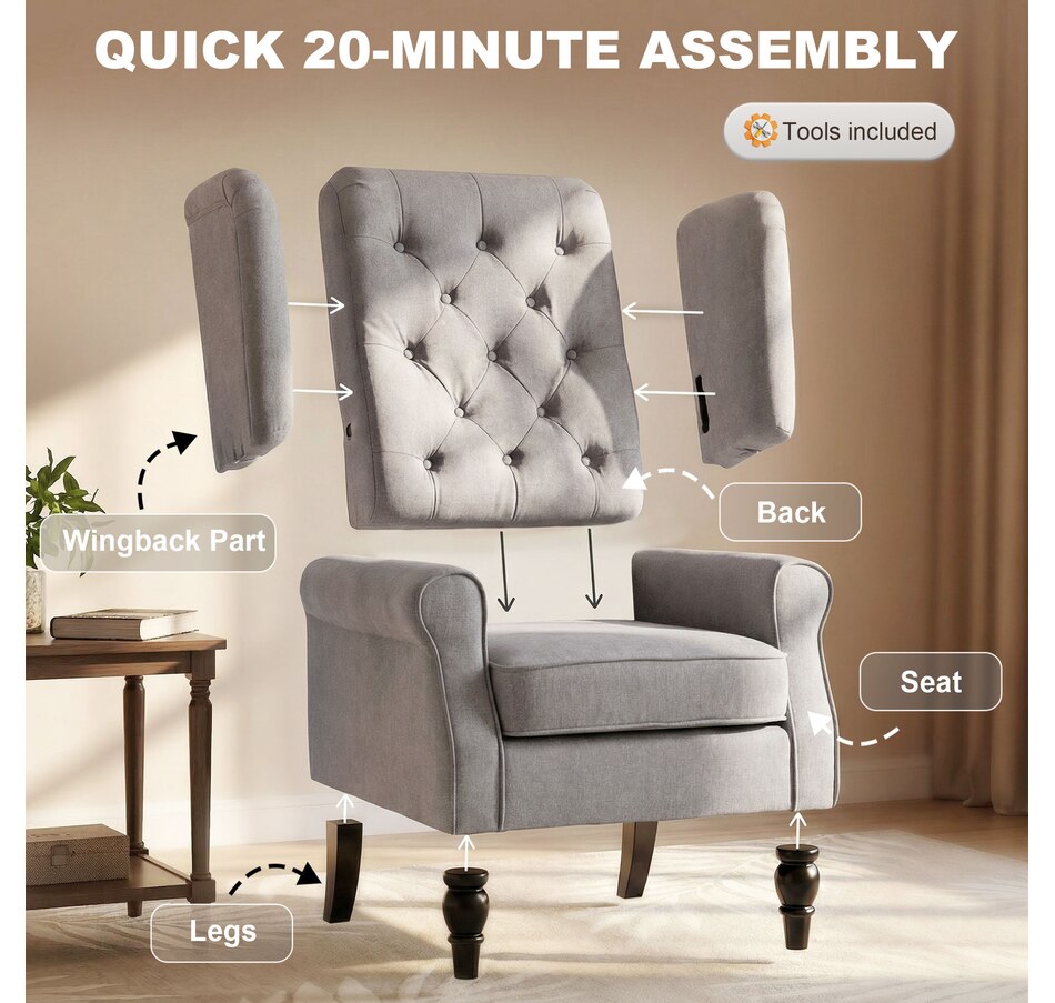 Image 926789_ALTMORE15.jpg, Product 926-789 / Price $254.99 - $299.99, HOMCOM Button-Tufted Accent Chair with High Wingback, Rounded Cushioned Armrests from HOMCOM on TSC.ca's Home & Garden department