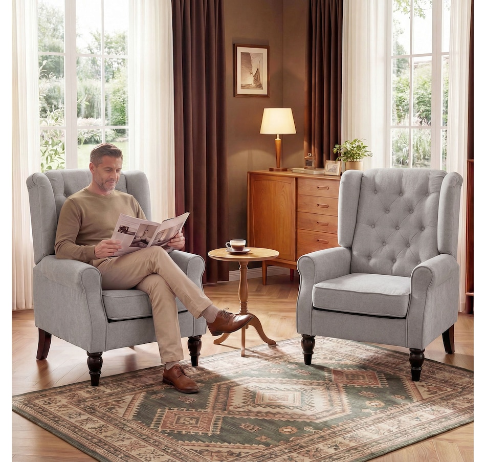 Image 926789_ALTMORE17.jpg, Product 926-789 / Price $254.99 - $299.99, HOMCOM Button-Tufted Accent Chair with High Wingback, Rounded Cushioned Armrests from HOMCOM on TSC.ca's Home & Garden department