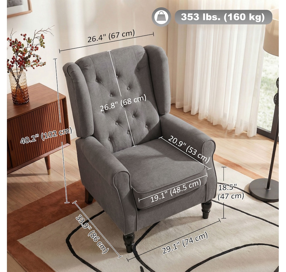 Image 926789_ALTMORE2.jpg, Product 926-789 / Price $254.99 - $299.99, HOMCOM Button-Tufted Accent Chair with High Wingback, Rounded Cushioned Armrests from HOMCOM on TSC.ca's Home & Garden department