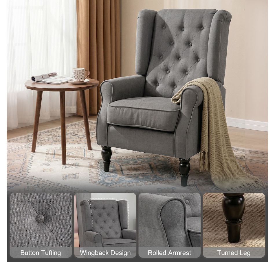 Image 926789_ALTMORE3.jpg, Product 926-789 / Price $254.99 - $299.99, HOMCOM Button-Tufted Accent Chair with High Wingback, Rounded Cushioned Armrests from HOMCOM on TSC.ca's Home & Garden department
