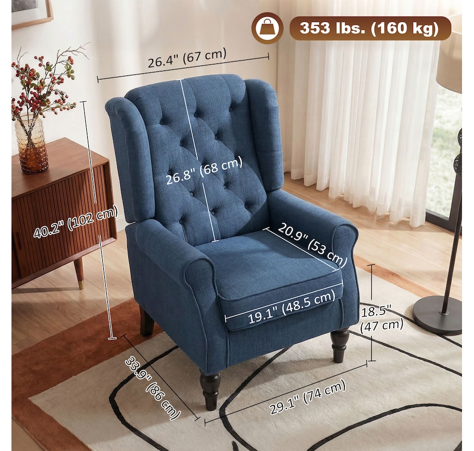 Image 926789_ALTMORE43.jpg, Product 926-789 / Price $254.99 - $299.99, HOMCOM Button-Tufted Accent Chair with High Wingback, Rounded Cushioned Armrests from HOMCOM on TSC.ca's Home & Garden department