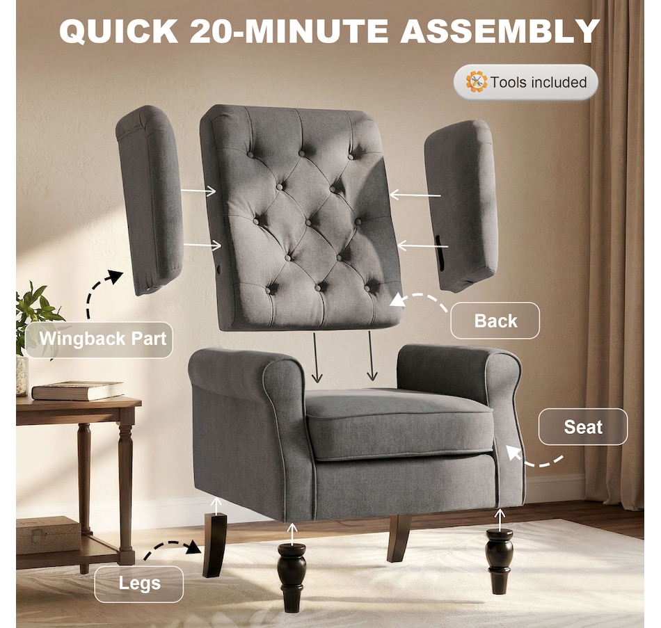 Image 926789_ALTMORE6.jpg, Product 926-789 / Price $254.99 - $299.99, HOMCOM Button-Tufted Accent Chair with High Wingback, Rounded Cushioned Armrests from HOMCOM on TSC.ca's Home & Garden department