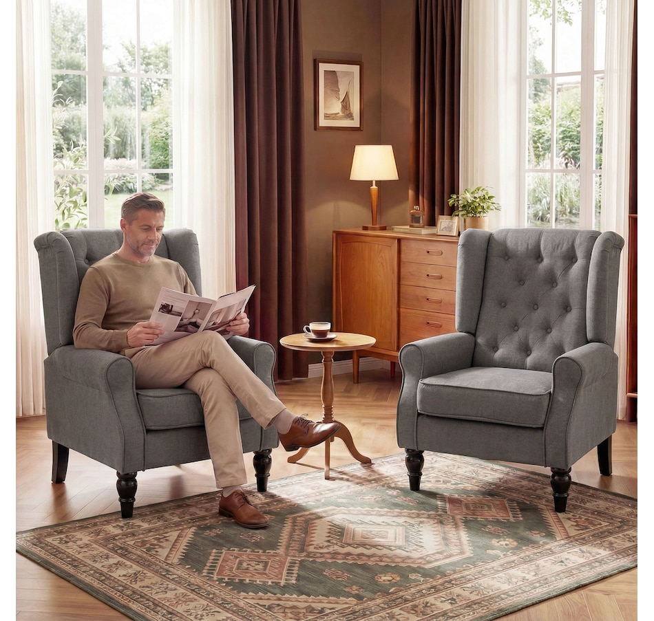 Image 926789_ALTMORE8.jpg, Product 926-789 / Price $254.99 - $299.99, HOMCOM Button-Tufted Accent Chair with High Wingback, Rounded Cushioned Armrests from HOMCOM on TSC.ca's Home & Garden department