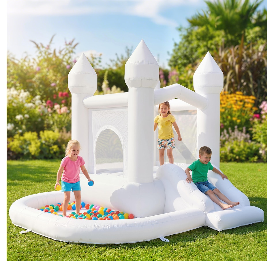 Image 926795_ALTMORE1.jpg, Product 926-795 / Price $199.99, Qaba Inflatable White Bouncy Castle with Slide and Ball Pit, White from Qaba on TSC.ca's Home & Garden department