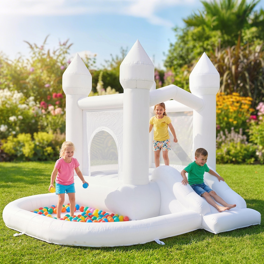Image 926795_ALTMORE1.jpg, Product 926-795 / Price $249.99, Qaba Inflatable White Bouncy Castle with Slide and Ball Pit, White from Qaba on TSC.ca's Home & Garden department