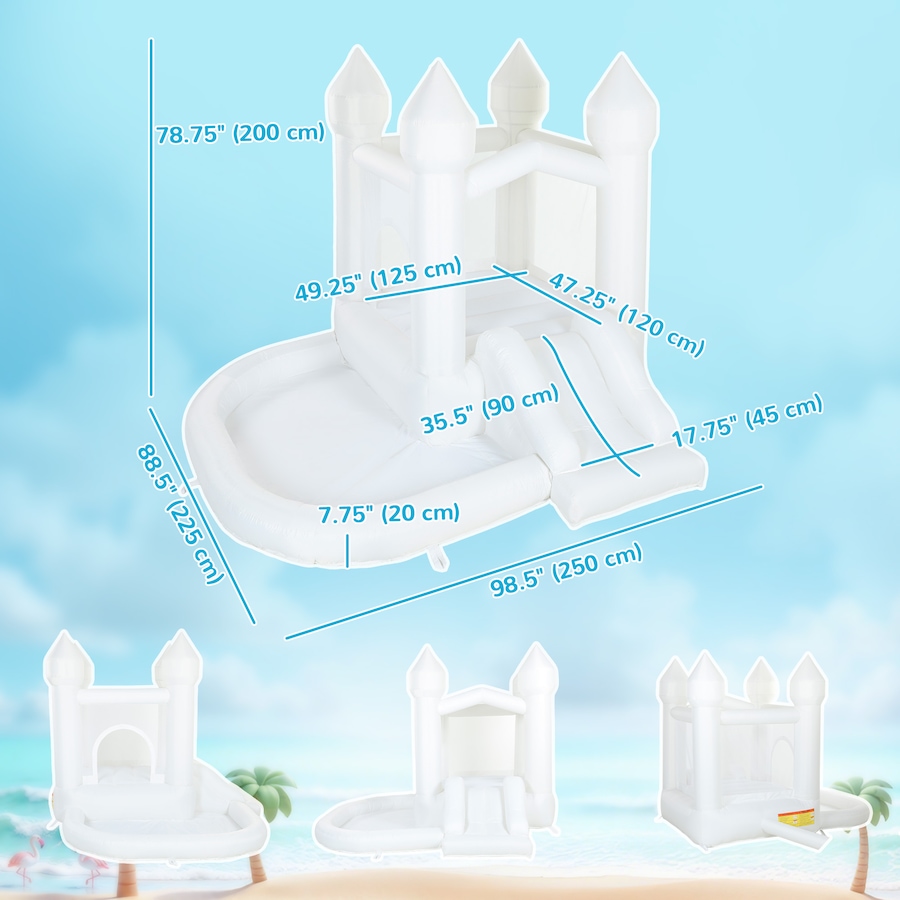 Image 926795_ALTMORE2.jpg, Product 926-795 / Price $249.99, Qaba Inflatable White Bouncy Castle with Slide and Ball Pit, White from Qaba on TSC.ca's Home & Garden department
