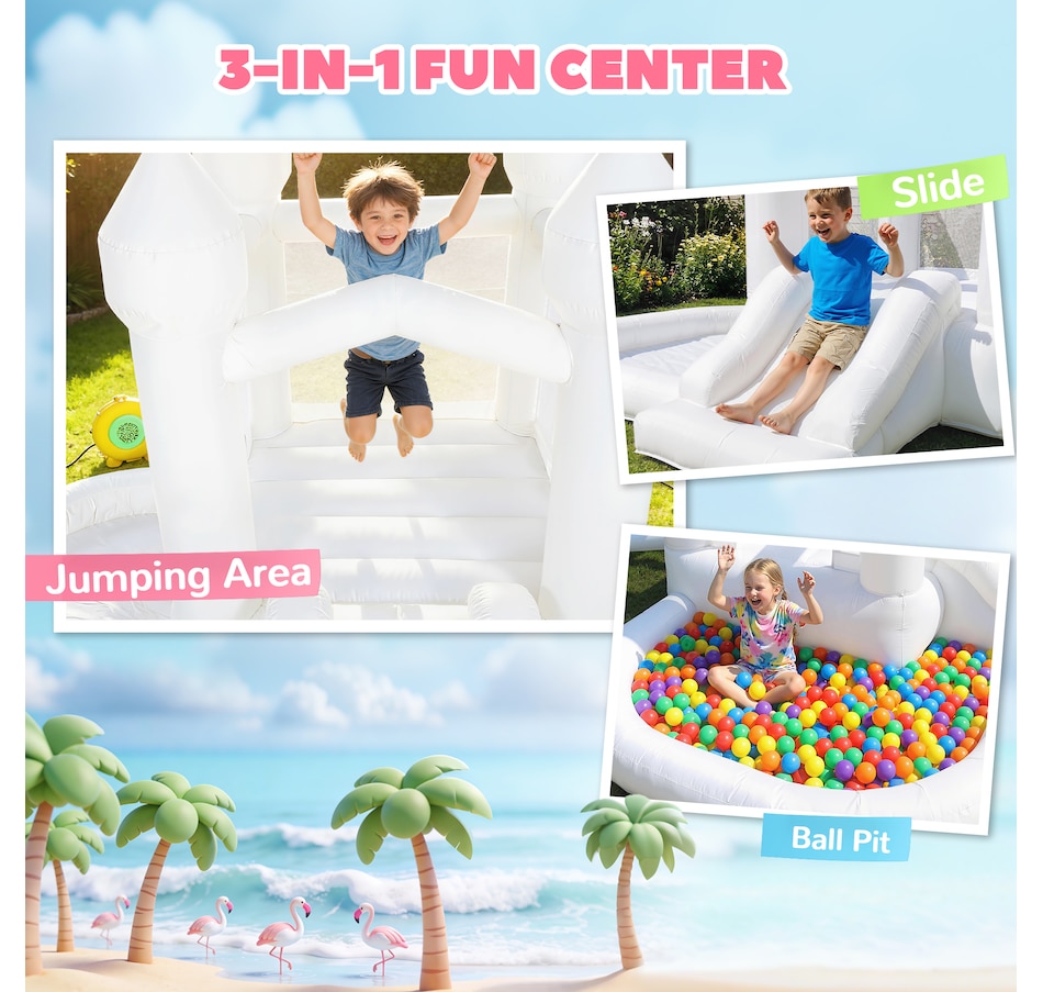 Image 926795_ALTMORE3.jpg, Product 926-795 / Price $199.99, Qaba Inflatable White Bouncy Castle with Slide and Ball Pit, White from Qaba on TSC.ca's Home & Garden department
