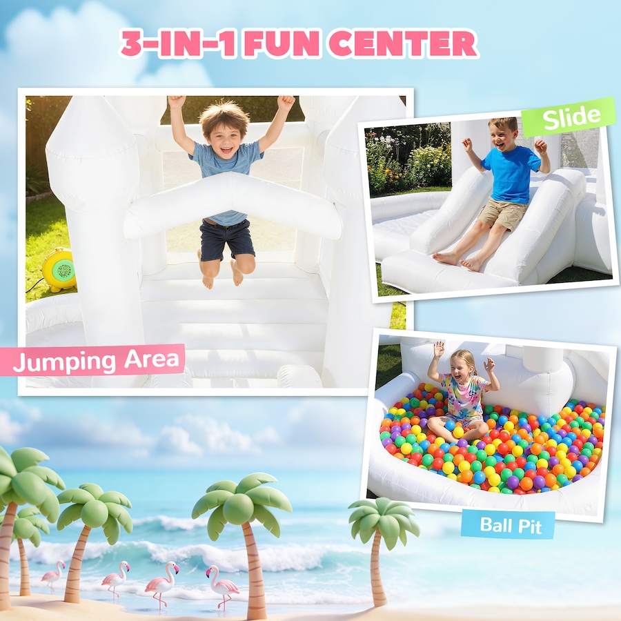Image 926795_ALTMORE3.jpg, Product 926-795 / Price $249.99, Qaba Inflatable White Bouncy Castle with Slide and Ball Pit, White from Qaba on TSC.ca's Home & Garden department