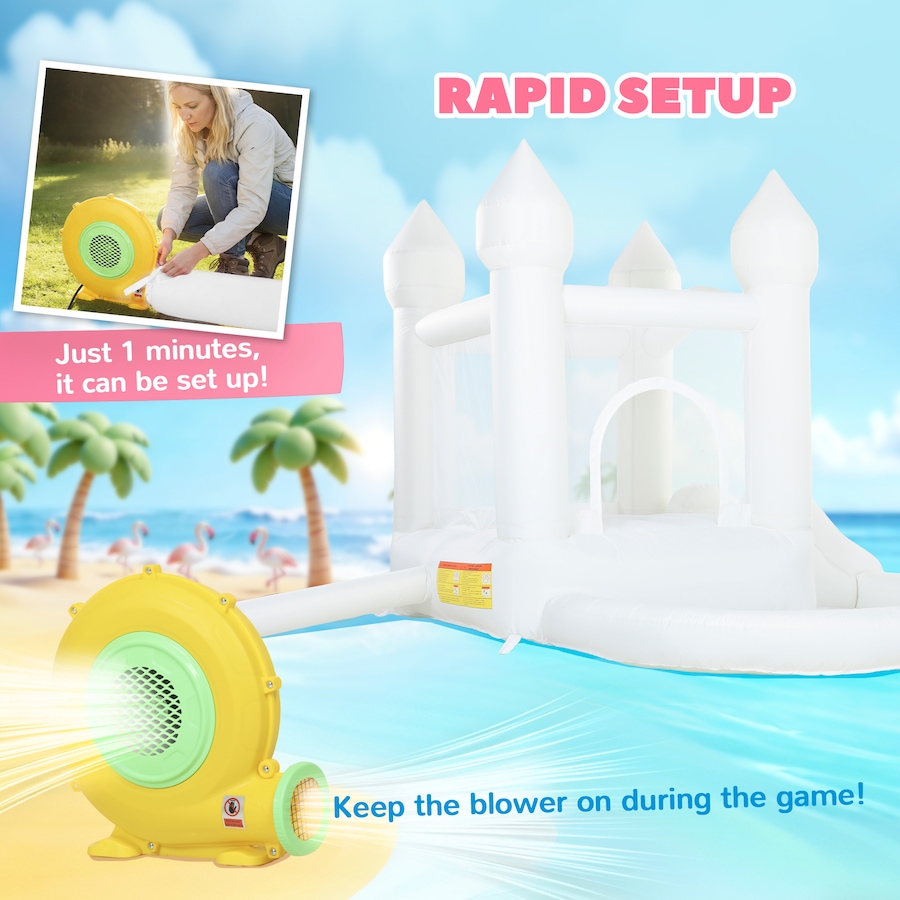 Image 926795_ALTMORE5.jpg, Product 926-795 / Price $249.99, Qaba Inflatable White Bouncy Castle with Slide and Ball Pit, White from Qaba on TSC.ca's Home & Garden department
