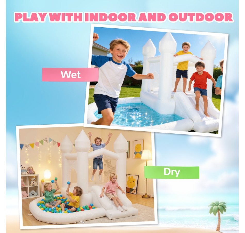 Image 926795_ALTMORE8.jpg, Product 926-795 / Price $199.99, Qaba Inflatable White Bouncy Castle with Slide and Ball Pit, White from Qaba on TSC.ca's Home & Garden department