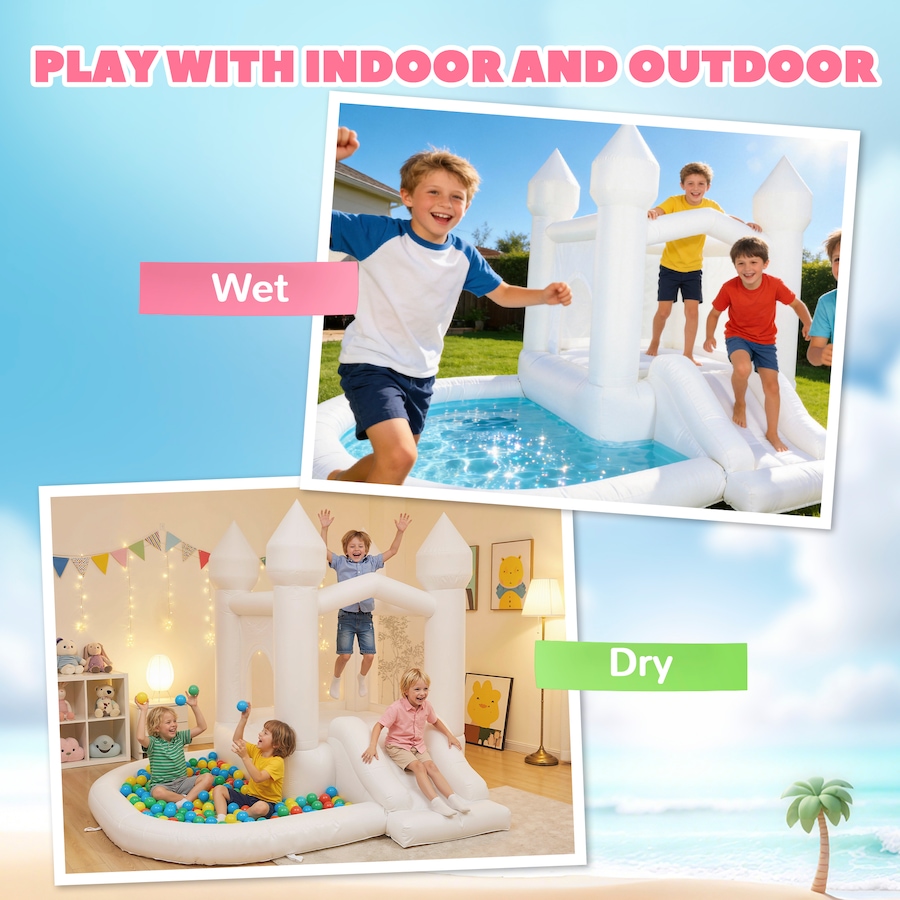 Image 926795_ALTMORE8.jpg, Product 926-795 / Price $249.99, Qaba Inflatable White Bouncy Castle with Slide and Ball Pit, White from Qaba on TSC.ca's Home & Garden department