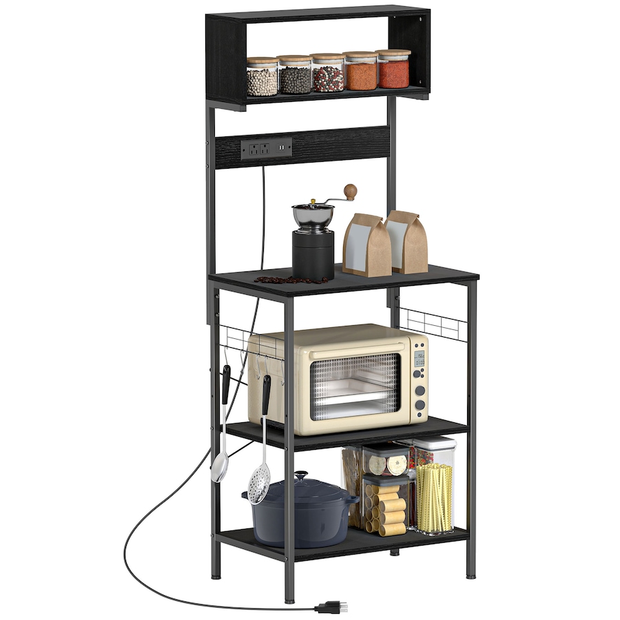Image 927063.jpg, Product 927-063 / Price $107.99, HOMCOM Baker's Rack with Power Outlet, USB Charger, Microwave Stand, Black from HOMCOM on TSC.ca's Home & Garden department