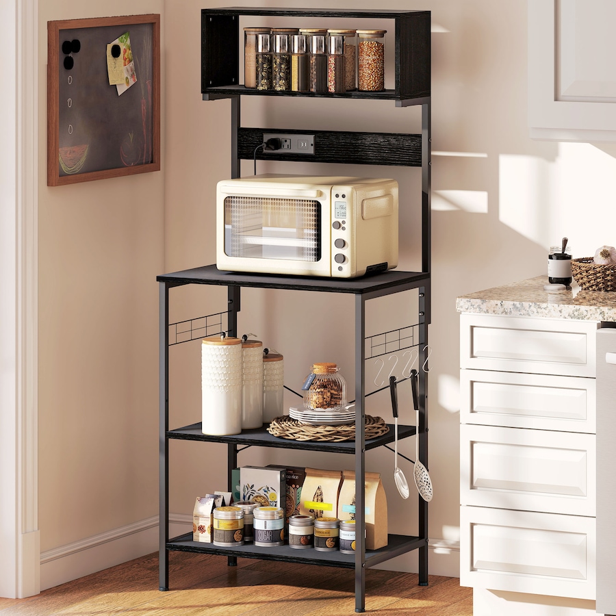 Image 927063_ALTMORE1.jpg, Product 927-063 / Price $107.99, HOMCOM Baker's Rack with Power Outlet, USB Charger, Microwave Stand, Black from HOMCOM on TSC.ca's Home & Garden department