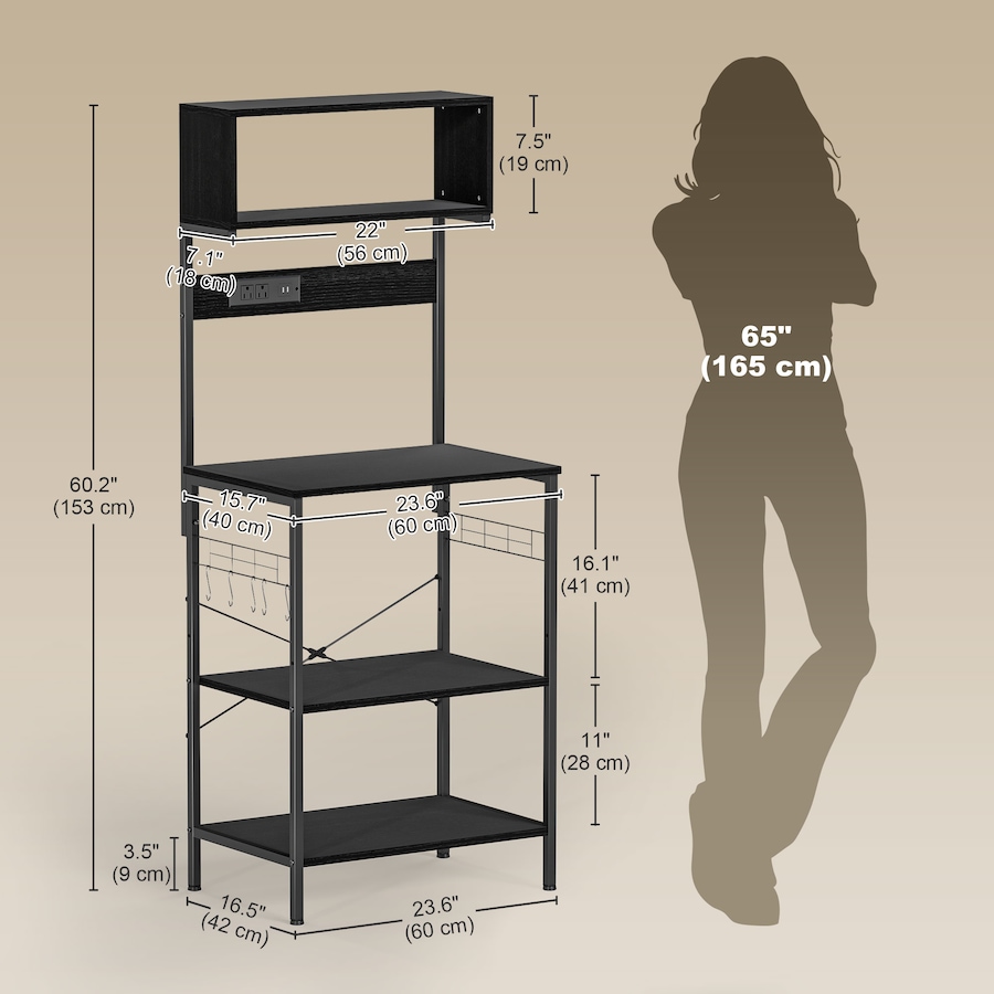 Image 927063_ALTMORE2.jpg, Product 927-063 / Price $107.99, HOMCOM Baker's Rack with Power Outlet, USB Charger, Microwave Stand, Black from HOMCOM on TSC.ca's Home & Garden department