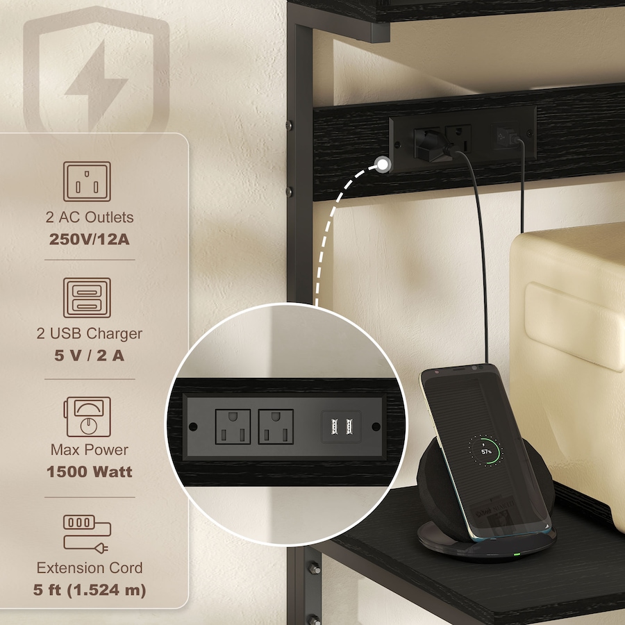 Image 927063_ALTMORE3.jpg, Product 927-063 / Price $107.99, HOMCOM Baker's Rack with Power Outlet, USB Charger, Microwave Stand, Black from HOMCOM on TSC.ca's Home & Garden department