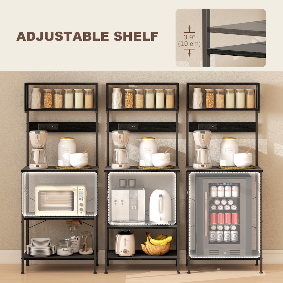 Image 927063_ALTMORE4.jpg, Product 927-063 / Price $107.99, HOMCOM Baker's Rack with Power Outlet, USB Charger, Microwave Stand, Black from HOMCOM on TSC.ca's Home & Garden department