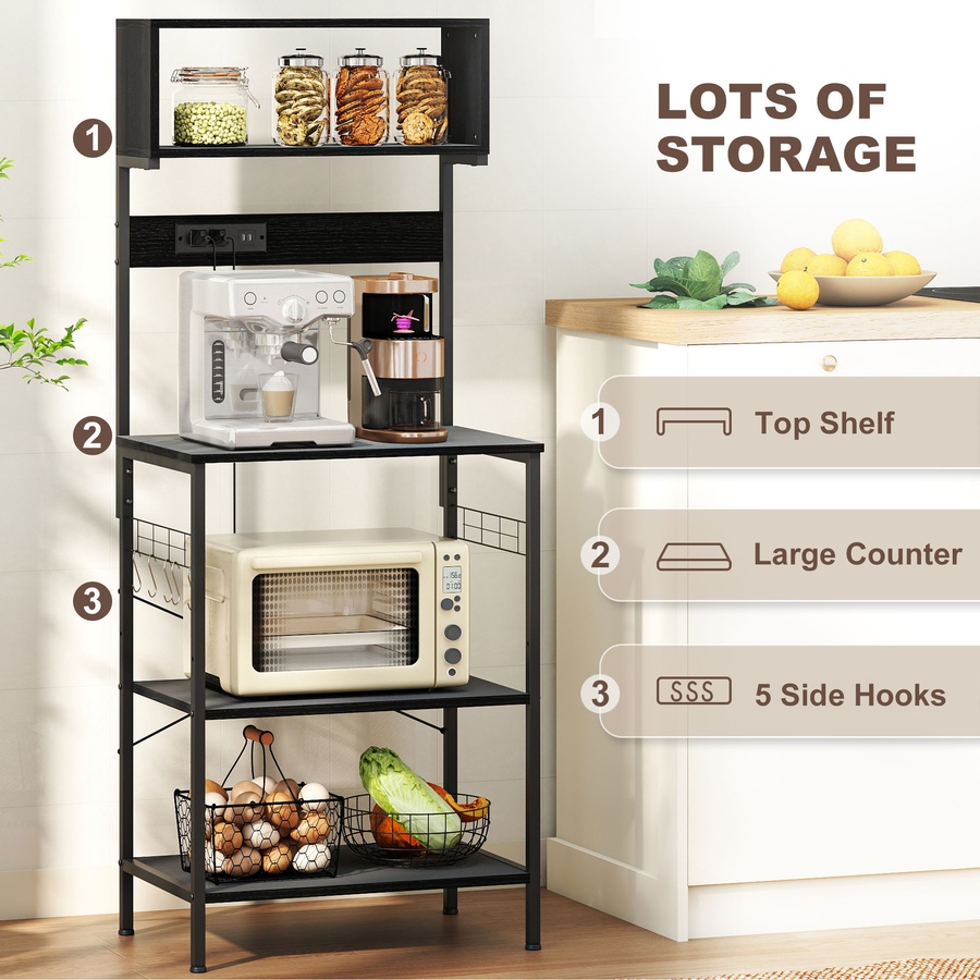 Image 927063_ALTMORE5.jpg, Product 927-063 / Price $107.99, HOMCOM Baker's Rack with Power Outlet, USB Charger, Microwave Stand, Black from HOMCOM on TSC.ca's Home & Garden department