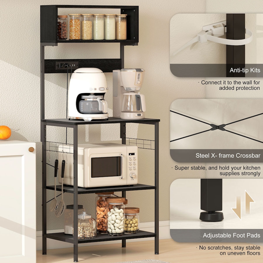 Image 927063_ALTMORE6.jpg, Product 927-063 / Price $107.99, HOMCOM Baker's Rack with Power Outlet, USB Charger, Microwave Stand, Black from HOMCOM on TSC.ca's Home & Garden department