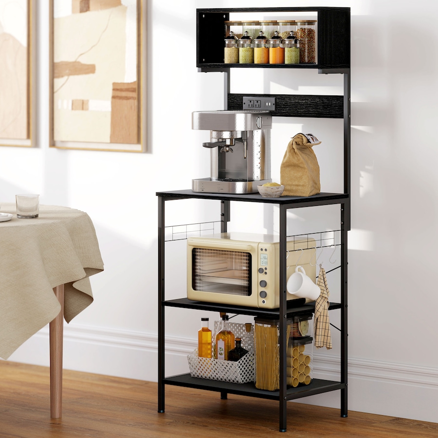 Image 927063_ALTMORE8.jpg, Product 927-063 / Price $107.99, HOMCOM Baker's Rack with Power Outlet, USB Charger, Microwave Stand, Black from HOMCOM on TSC.ca's Home & Garden department
