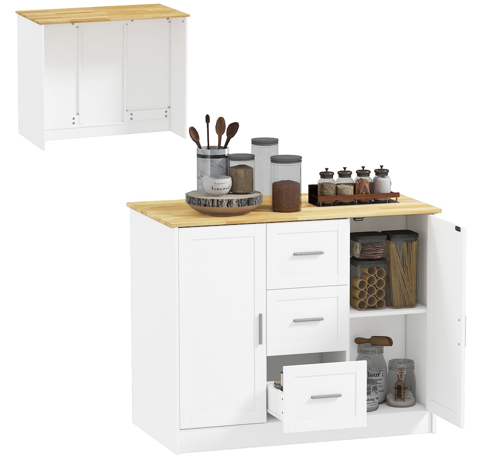 Image 927065.jpg, Product 927-065 / Price $249.99, HOMCOM Kitchen Island with Sitting Space 2 Storage Cabinets 3 Drawers White from HOMCOM on TSC.ca's Home & Garden department