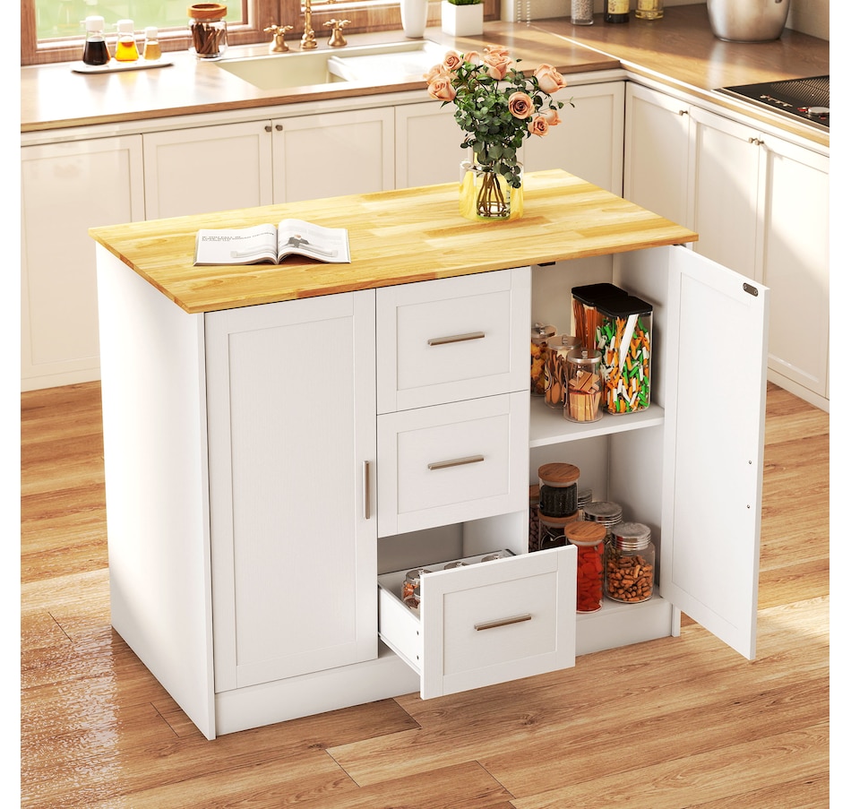 Image 927065_ALTMORE1.jpg, Product 927-065 / Price $249.99, HOMCOM Kitchen Island with Sitting Space 2 Storage Cabinets 3 Drawers White from HOMCOM on TSC.ca's Home & Garden department