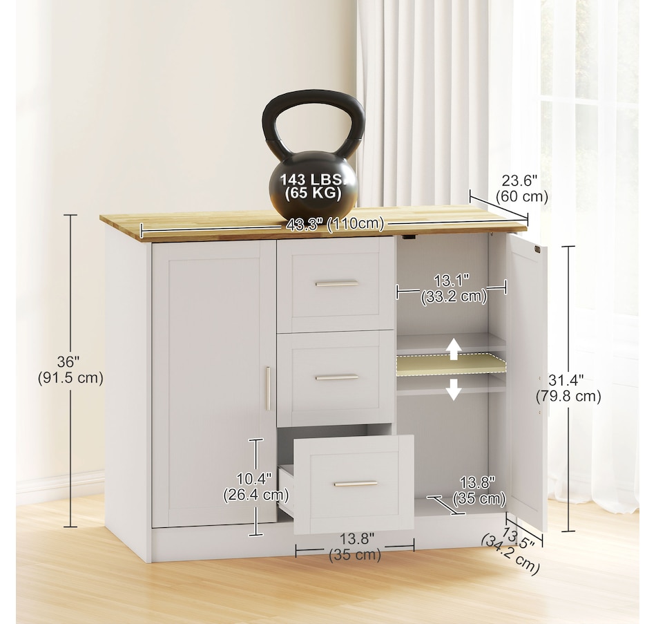 Image 927065_ALTMORE2.jpg, Product 927-065 / Price $249.99, HOMCOM Kitchen Island with Sitting Space 2 Storage Cabinets 3 Drawers White from HOMCOM on TSC.ca's Home & Garden department